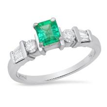 Platinum Setting with 0.43ct Emerald and 0.44ct Diamond Ladies Ring