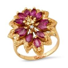 14K Yellow Gold Setting with 1.4ct Ruby and 0.08ct Diamond Ladies Ring