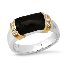 14K Yellow and White Gold Setting with 2.4ct Black Onyx and 0.17ct Diamond Ladies Ring