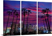 iHAPPYWALL 3 Piece USA Los Angeles Landscape Canvas Wall Art, 16''x32''x3panel, Retail $100.00