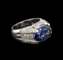 6.48 ctw Tanzanite and Diamond Ring - 14KT White Gold