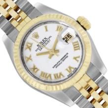 Rolex Ladies 18K Gold And Steel White Roman Hidden Clasp Datejust 26MM