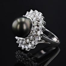 12.6mm Tahitian Pearl and 3.16 ctw Diamond 18K White Gold Ring