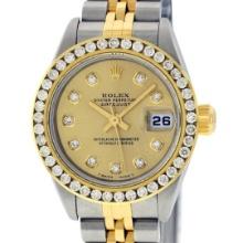Rolex Ladies Quickset Two Tone Champagne Channel Set Diamond Datejust Wristwatch