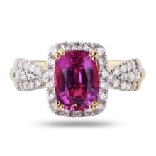 2.71 ctw Purplish-Pink Sapphire and 0.66 ctw Diamond 18K Yellow Gold Ring (GIA C
