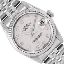 Rolex Ladies Stainless Steel Midsize 31MM Cream Arabic Dial 18K Gold Fluted Beze