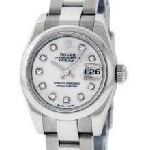Rolex Ladies Quickset Stainless Steel White Diamond Datejust With Oyster Band Wr