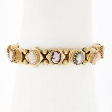 Vintage 14K Gold 6.25" Hardstone Cameo Polished Multi Shape Slide Charm Bracelet