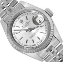 Rolex Ladies Stainless Steel Quickset Silver Index Fluted Bezel Datejust With Ro