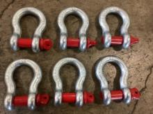 (Inv.209) 6 - New Unused Diggit 1 1/8" Pin Anchor Shackles