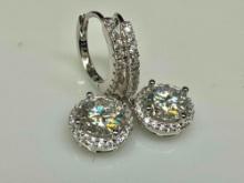 Pair of S925 Sterling Silver Moissanite Earrings GRA Certified 2.8g total