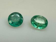 Pair of Round and Oval Cut Emerald Gemstones .85ct Total