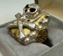 925 Sterling Silver Pirate Skull Ring Sz.10 26.9g