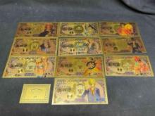 10 One Piece 24k Gold Plated Banknote Bills