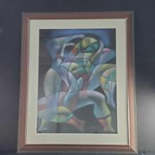 Framed large artwork chalk impressionist signed Pasto