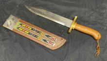 Large Native American Knife with Sheath adorned with beadwork