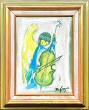 DeGrazia Framed Art 1964 Angel Playing Guitar Paint on Canvas 15x18