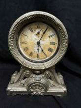Antique 1909 Seth Thomas Long Alarm Clock Fancy Embossed Metal Case