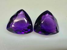 18ct Great pair of Purple Amethyst Gemstones Trillion cut Great Pair