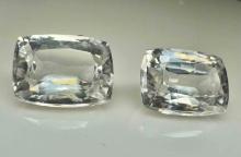 2 Regal White Cushion Cut Sapphire Gemstones 17.1ct Total