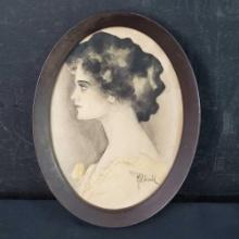Framed antique black/ white portrait woman by M. H. Gould