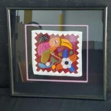 Framed embroidery/stiched quilt artwork of Toucan flower/leafs