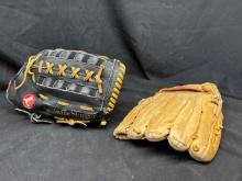 Pair of Leather Baseball Gloves Louisville Slugger, Rawlings