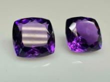 Great pair of Purple Amethyst Gemstones Cushion cut 22.6ct