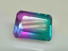 8.9ct Emerald Cut Bi Color Watermelon Tourmaline Crystal Doublet Gemstone