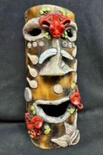 Handmade Unique Costa Rican Native Tiki Mask w/ Elaborate Frog Motif and Coin