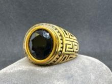 Gold Tone Black Stone Ring 21.04 Grams Size 12