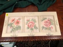 Home Interiors Triple Hook Rose Panel - Wall Hanging