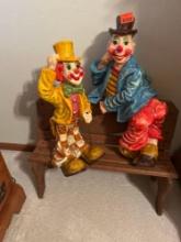 Clowns on a bench bench is 2 foot wide 18 inches tall clowns are about 18 inches tall