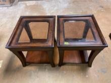 Set of 2 Solid Wood Glass Topped Coffee Tables