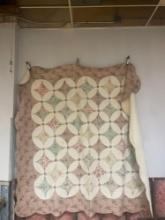 Large White Pink and Green Star Design Quilt