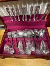 Large Silver Ware Set in Linen Lined Wooden Case