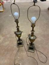 Set of 2 Ornate Brass Table Lamps