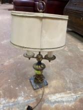 Vintage Double Bulb Brass and Marble Table Lamp