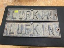 Set of 2 Large Cast Iron Lufkin Signs