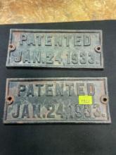 Set of 2 Cast Iron Patented January 24, 1933 Signs