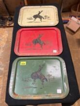 Set of 3 Vintage Metal Cowboy Serving Trays