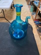 Vintage Blue Glass Wine Decanter with Ice Chamber