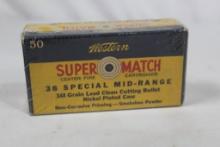 1939-59 vintage box of Western Super Match 38 Spl Mid-range 148gr WC. Count 50. Brass Only