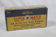 1939-59 vintage box of Western Super Match 38 Spl Mid-range 148gr WC. Count 50. Brass Only