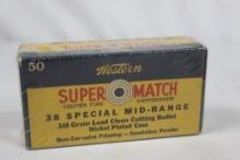 1939-59 vintage box of Western Super Match 38 Spl Mid-range 148gr WC. Count 50.