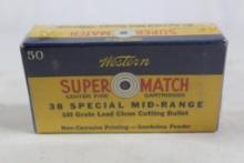 1939-59 vintage Super Match 38 Spl Mid-Range 148gr WC. Count 50 Spent cases.