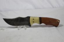 Custom fixed blade Knife, Damascus blade. Bone and maple handle 8" overall length