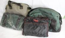 Two green nylon bags, one in package and one three TIME black nylon bags.