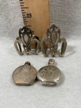 Two Sterling Clips & Serling Flasks With Mini Spoons