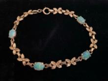 14k Gold Bracelet With Opalescent Stones & Opalescent Pendant